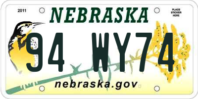NE license plate 94WY74