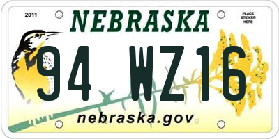 NE license plate 94WZ16