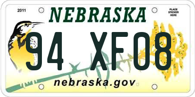 NE license plate 94XF08