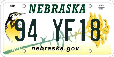 NE license plate 94YF18