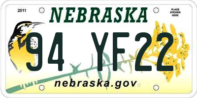 NE license plate 94YF22
