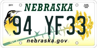 NE license plate 94YF33