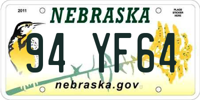 NE license plate 94YF64
