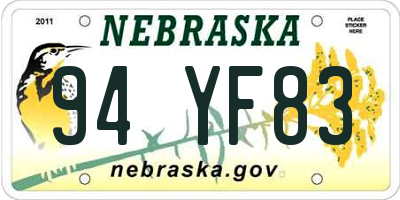 NE license plate 94YF83