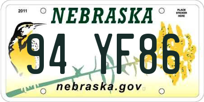 NE license plate 94YF86