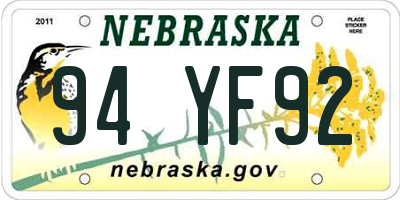 NE license plate 94YF92