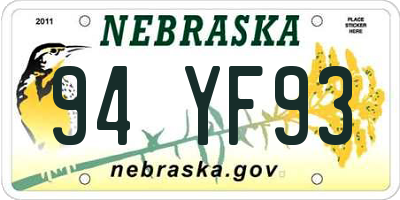 NE license plate 94YF93