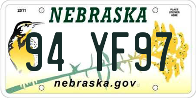 NE license plate 94YF97