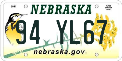NE license plate 94YL67
