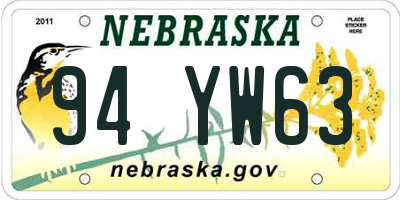NE license plate 94YW63
