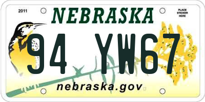 NE license plate 94YW67