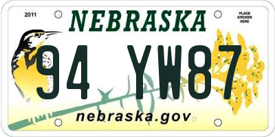 NE license plate 94YW87