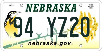NE license plate 94YZ20