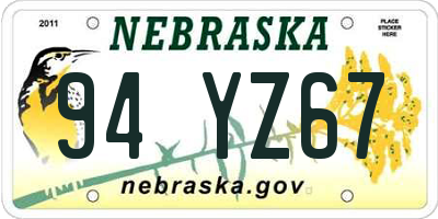 NE license plate 94YZ67