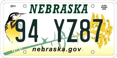 NE license plate 94YZ87