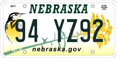 NE license plate 94YZ92