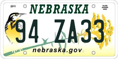 NE license plate 94ZA33