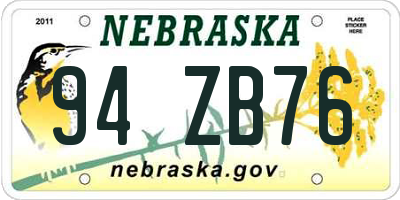 NE license plate 94ZB76