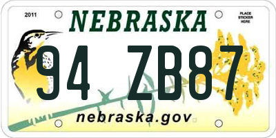 NE license plate 94ZB87