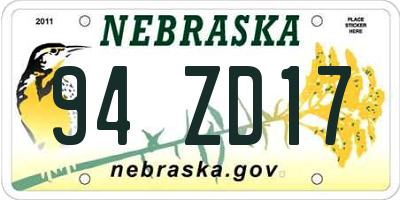 NE license plate 94ZD17