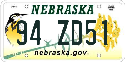 NE license plate 94ZD51