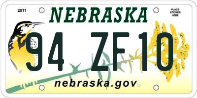 NE license plate 94ZF10