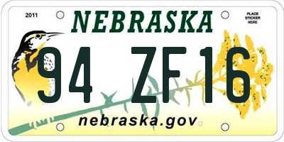 NE license plate 94ZF16