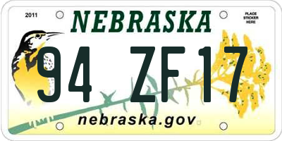 NE license plate 94ZF17