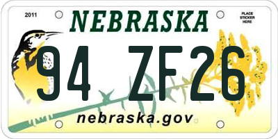 NE license plate 94ZF26