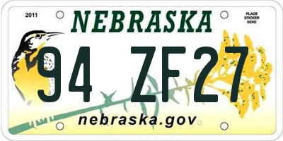 NE license plate 94ZF27