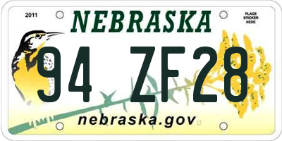 NE license plate 94ZF28