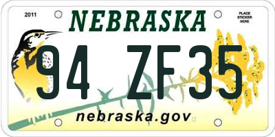 NE license plate 94ZF35