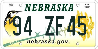 NE license plate 94ZF45