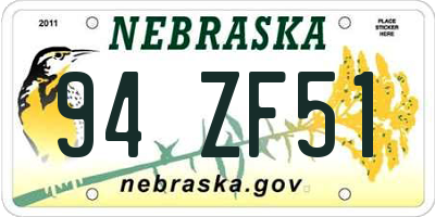 NE license plate 94ZF51