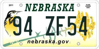 NE license plate 94ZF54