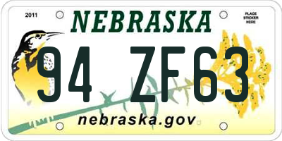 NE license plate 94ZF63