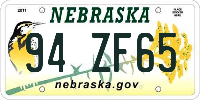 NE license plate 94ZF65
