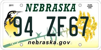 NE license plate 94ZF67