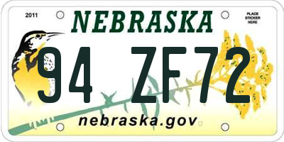 NE license plate 94ZF72