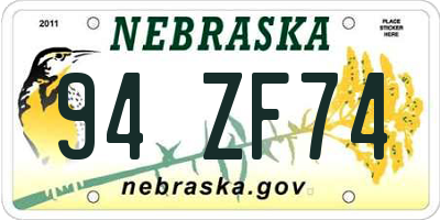 NE license plate 94ZF74