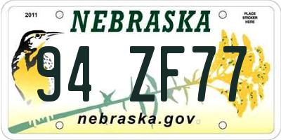 NE license plate 94ZF77