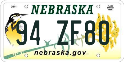 NE license plate 94ZF80