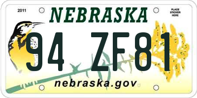 NE license plate 94ZF81