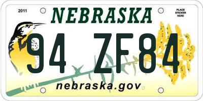 NE license plate 94ZF84