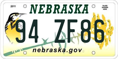 NE license plate 94ZF86