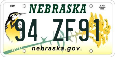 NE license plate 94ZF91
