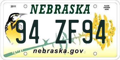 NE license plate 94ZF94