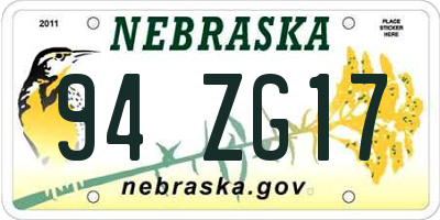 NE license plate 94ZG17