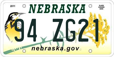 NE license plate 94ZG21