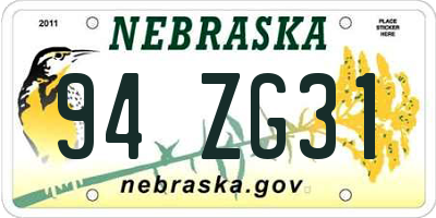 NE license plate 94ZG31